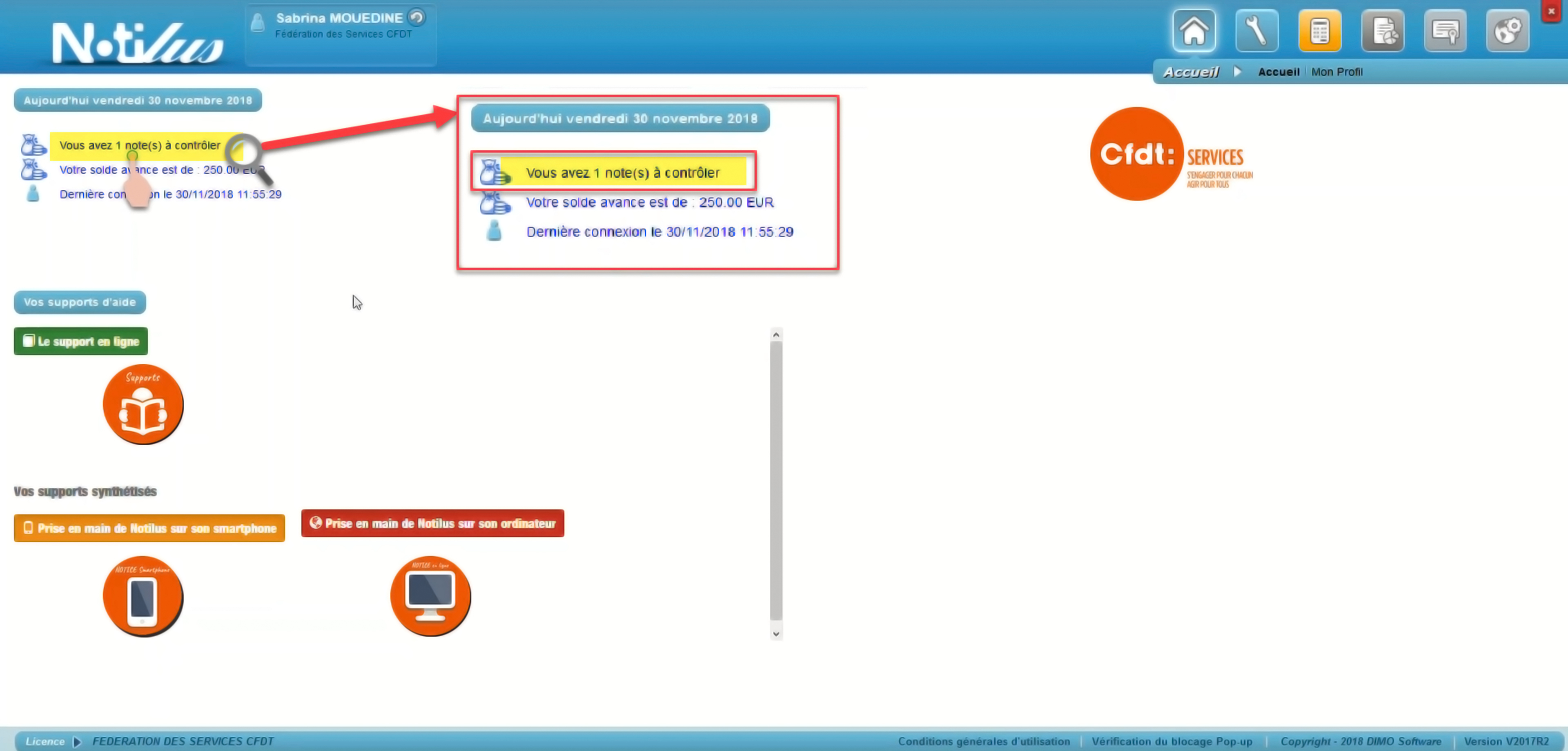 Accueil et liste de contrôle
