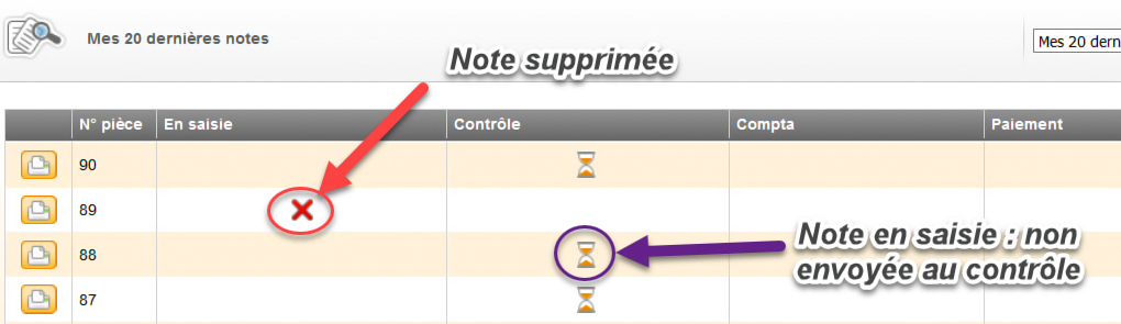 Ecran etat des notes explication 1