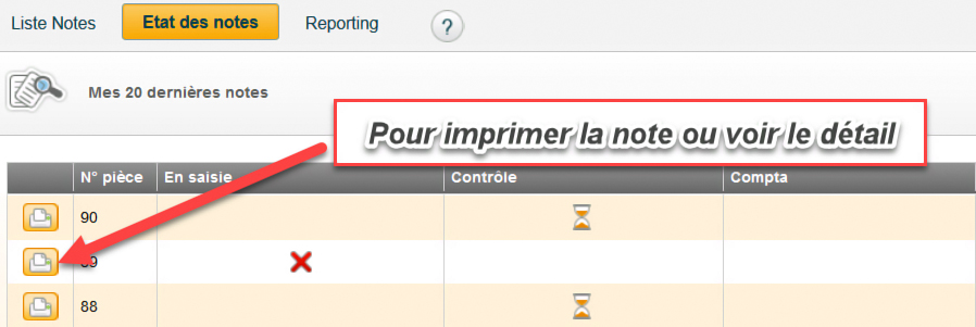 Ecran etat des notes zoom