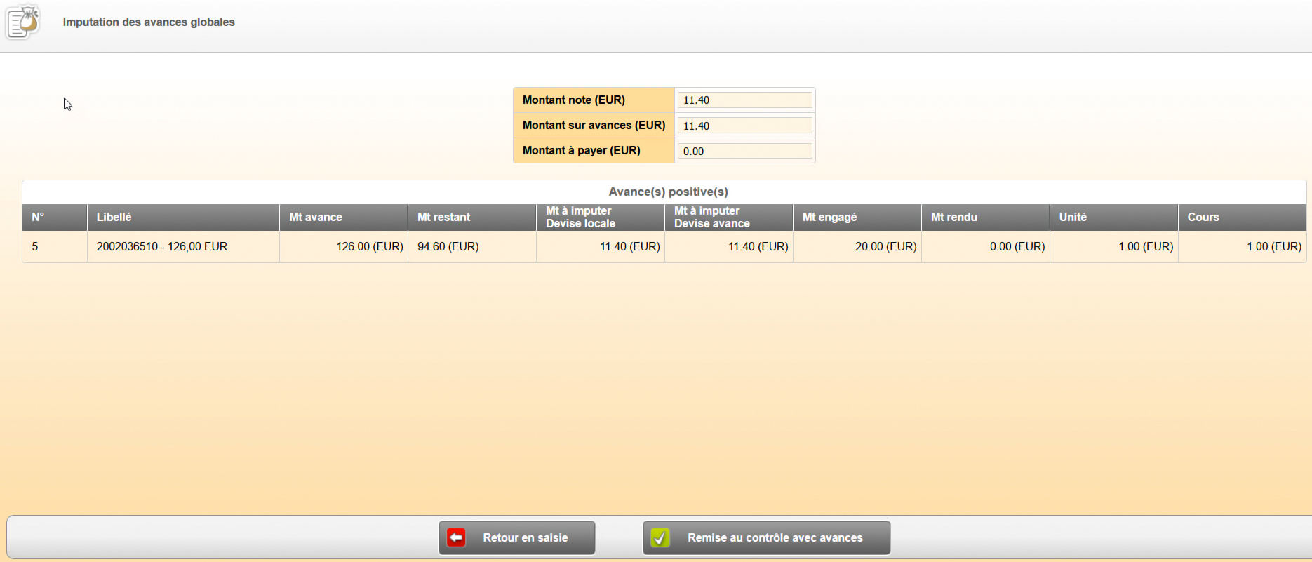 Ecran imputation avance