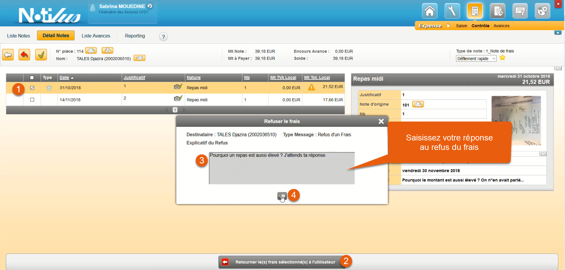 Etapes du refus d'un frais