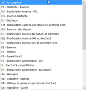 Liste des carburants