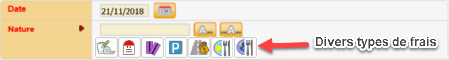 Ecran de saisie et types de frais