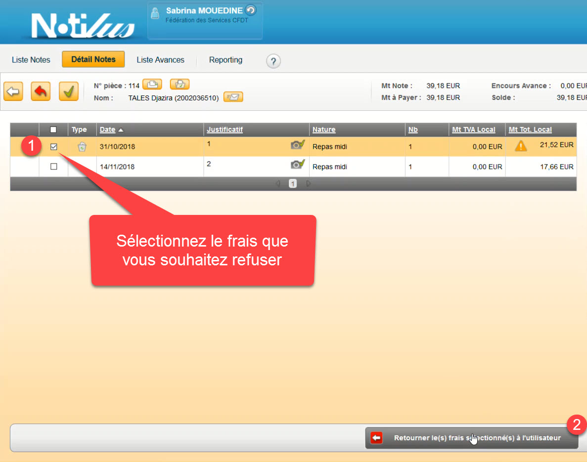 Sélection du frais à refuser