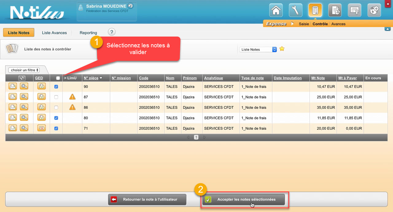 Valider plusieurs notes